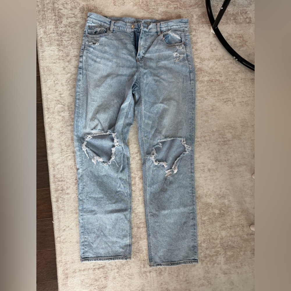 American Eagle Outfitters Light Blue Distressed Slim Straight Jeans